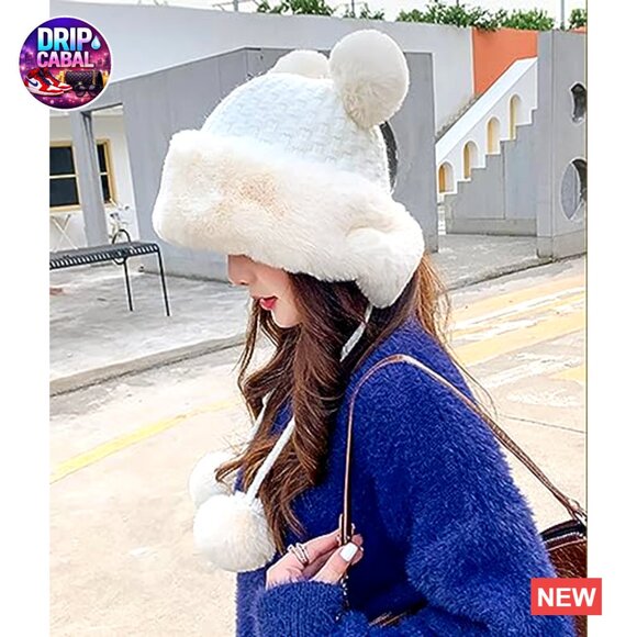 Winter Pompom Beanie Fluffy Knit Faux Fur Crochet Skull Cap main image 6